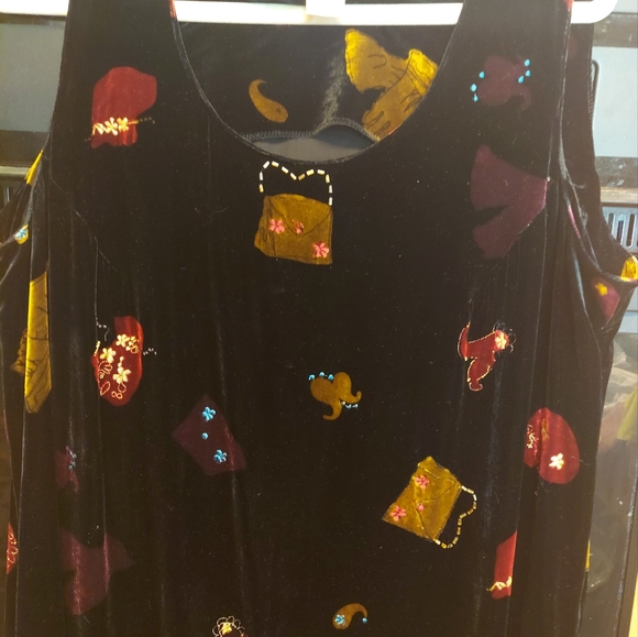 David Dart black velvet maxi dress multi-embroidery  beading on purses 1x - Picture 6 of 6